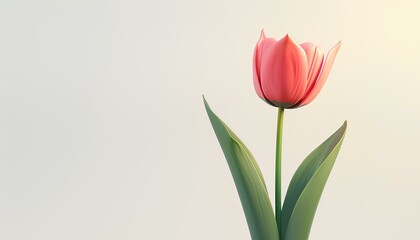 Fototapeta premium Minimal 3D render of a delicate pink tulip with smooth lines.