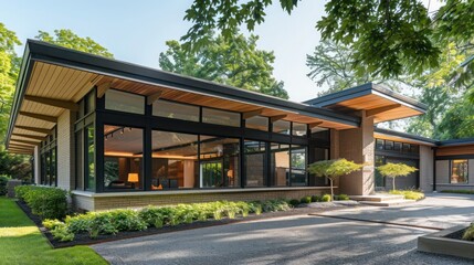 mid-century modern suburban house with distinctive roof overhangs and large, open spaces designed for natural ventilation