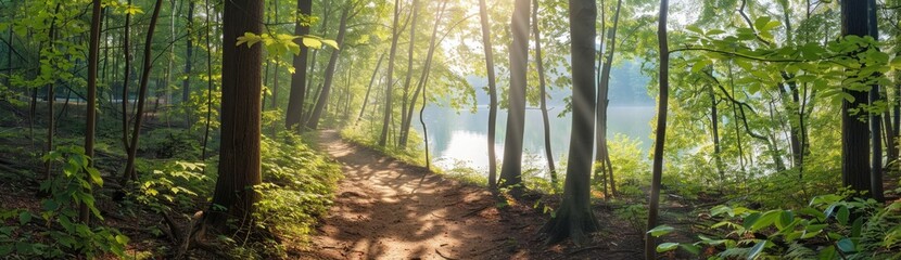 Obraz premium Sunlit Path Through the Forest