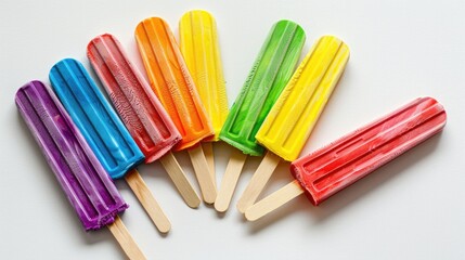Obraz premium Variety of colored ice cream sticks on white paper with space for copying enhancing children s art skills in the classroom
