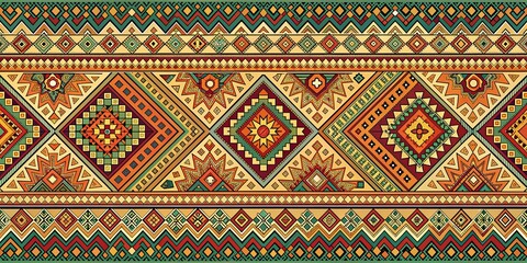 Abstract Geometric Ethnic Pattern with Bright Colors and Tribal Motifs, pattern , geometric , tribal , abstract