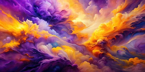 Abstract Swirling Clouds in Purple, Yellow, and Orange Hues, Digital Art, Abstract Background, Painting, Color