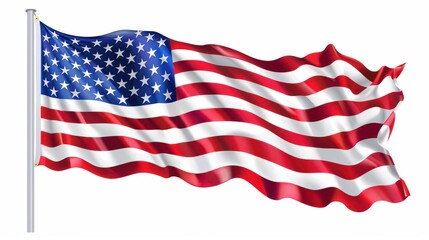 flag. American flag waves gracefully, stars and stripes in red, white, and blue, symbolizing freedom and patriotism, PNG format.