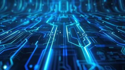 Abstract Blue Circuit Board Background, 3D rendering, neon, glow, technology, futuristic  ,circuit