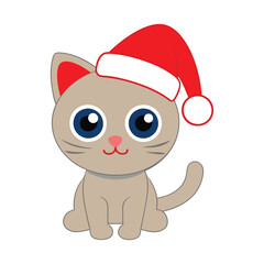 Baby cat with Santa hat vector illustration.