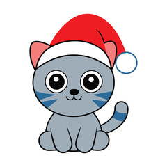 Baby cat with Santa hat vector illustration.