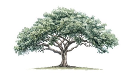 A hackberry tree illustrated with distinctive watercolor bark isolate on white background