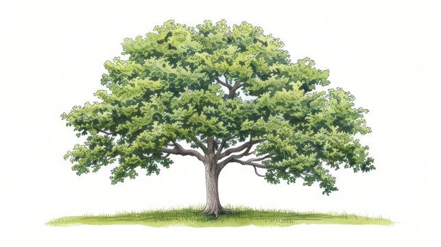 A hackberry tree illustrated with distinctive watercolor bark isolate on white background