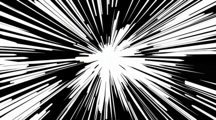 Abstract Black and White Radial Lines Composition, Speed , Motion , Energy, Radial