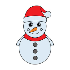 Funny snowman in Santa hat vector illustration.