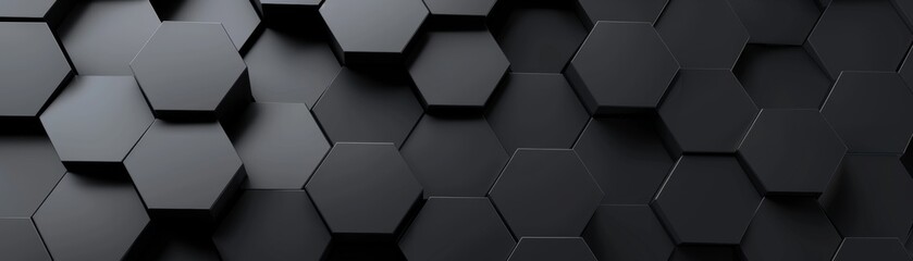 Abstract Black Hexagon Pattern, 3D Render, Geometric, Shapes, Background,  Hexagon, Pattern