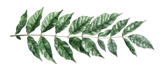 A neem tree depicted with intricate watercolor leaves isolate on white background
