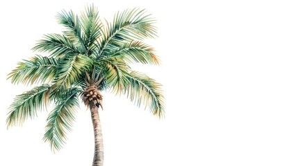 Fototapeta premium A palm tree visualized with tall watercolor fronds isolate on white background