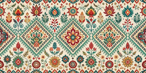 Floral Pattern with Diamond Shapes, Red, Yellow, Green , Pattern , Floral , Design
