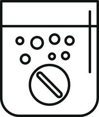 Line drawing of an effervescent tablet packaging being dissolved in a glass of water