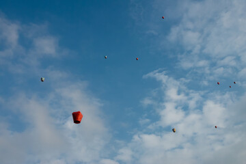 Countless of sky lanterns set alight overtt the old town of Shifen, New Taipei City, Taiwan