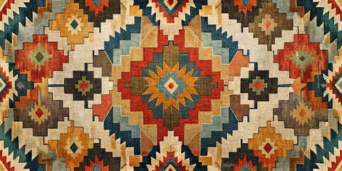 Geometric Abstract Rug Pattern with Warm Colors, Rug, Pattern, Geometric, Vintage