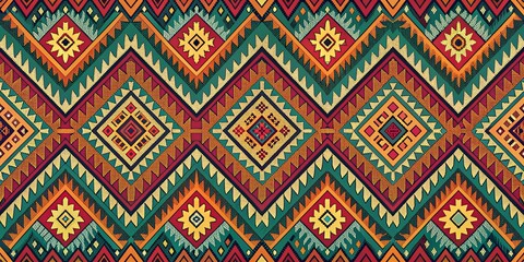 Geometric Aztec Pattern with Diamond and Floral Motifs, Seamless Repeating Design, Textile, Ornament, Ethnic , aztec, geometric