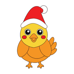 Merry Christmas funny chicken Christmas hat vector illustration.