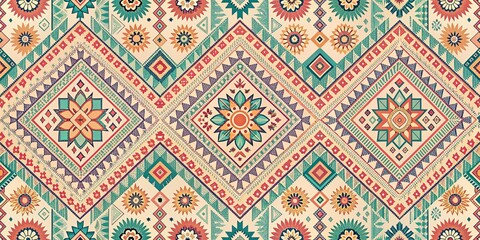 Geometric Floral Pattern, Teal, Orange, Pattern, Floral , Abstract , Design