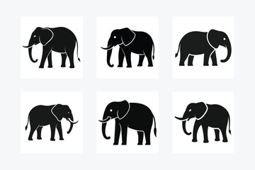 Set of elephant silhouette vector illustration.