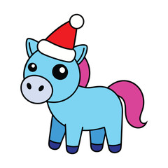 Unicorn with Santa hat vector illustration.
