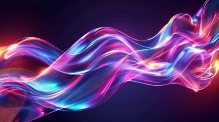 Naklejka premium Abstract Neon Wave, Digital Art, 3D Rendering, Glowing, Dynamic, abstract , neon