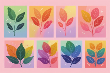 Abstract Plant Art with Soft Rainbow-Colored Leaves.
