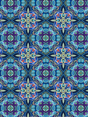 Peacock Green blue Flower mandala ornament banner Textured background. Ornate illustration.