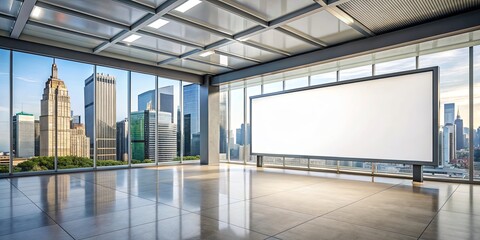 Obraz premium Modern Office Space with Blank Billboard and City View, office space, modern interior, cityscape, billboard