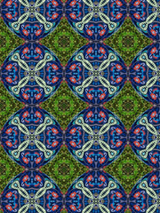 Peacock Green blue Flower mandala ornament banner Textured background. Ornate illustration.