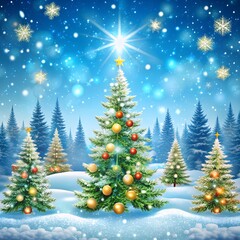 winter Christmas background, where elegant Christmas trees can be seen against the background of falling snowflakes