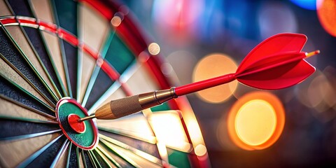 Red Dart Hits Bullseye on Dartboard, dart, target, success , accuracy