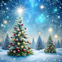 Obraz premium winter Christmas background, where elegant Christmas trees can be seen against the background of falling snowflakes
