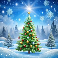 winter Christmas background, where elegant Christmas trees can be seen against the background of falling snowflakes