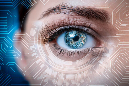 Hightech vision. Information. Close up eye.