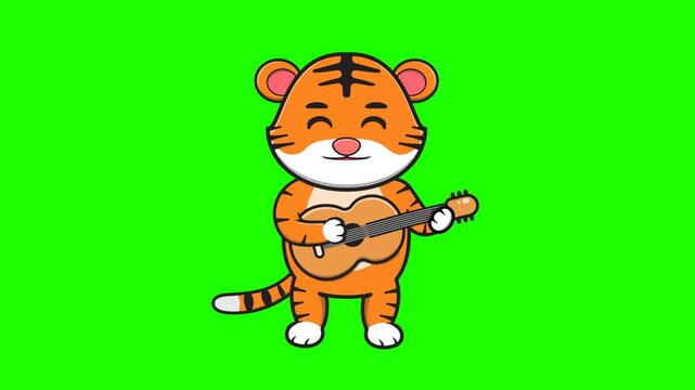 Animal vector art cartoon animation of tiger playing guitar musical instrument