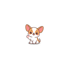 Cute chihuahua puppy sitting and waving paw cartoon, vector illustration