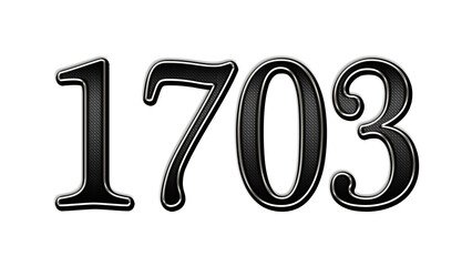 black metal 3d design of number 1703 on white background.	