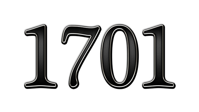 black metal 3d design of number 1701 on white background.	