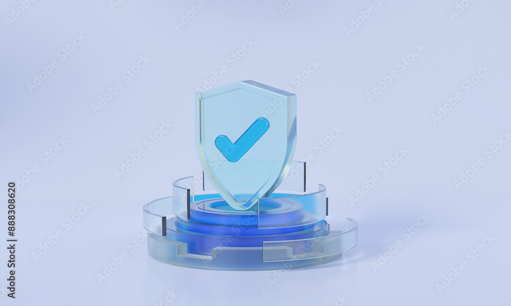 Poster shield protection data cyber security check mark secure technology business development antivirus ne