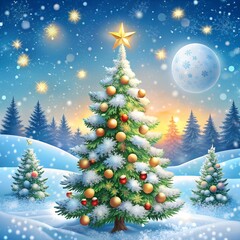 Obraz premium winter Christmas background, where elegant Christmas trees can be seen against the background of falling snowflakes