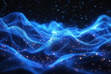Fototapeta premium Abstract Blue Waves with Glittering Dust