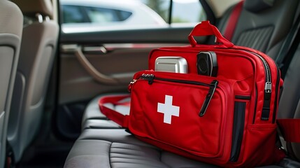 A first aid kit in your car's emergency kit ensuring road safety and quick response to emergencies
