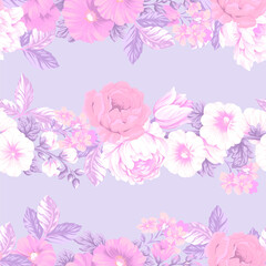 Seamless pattern with mallows and other flowers. Vector.