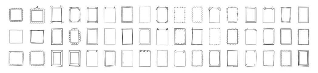 Rectangle frame line. Scribble pencil square text box. Doodle highlighting design elements. Square shape outline on hand draw stylerames.