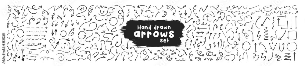 Fototapete Collection hand drawn arrows. Set simple arrows isolated on transparent background. Set of different pointers.