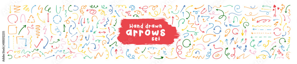 Fototapete Collection colorful hand drawn arrows. Set simple arrows isolated on transparent background. Set of different pointers.