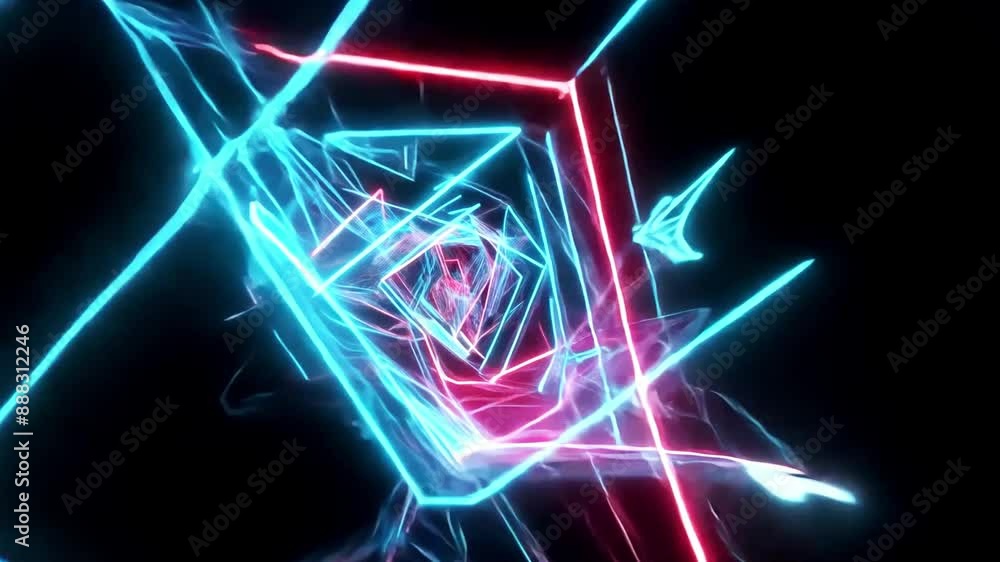 Aufkleber A digital rendering of bright blue and red squares overlapping each other in a dark space.