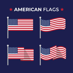 Flag of USA Set, original and simple United states flag Bundle, vector illustration of American flag Collection
